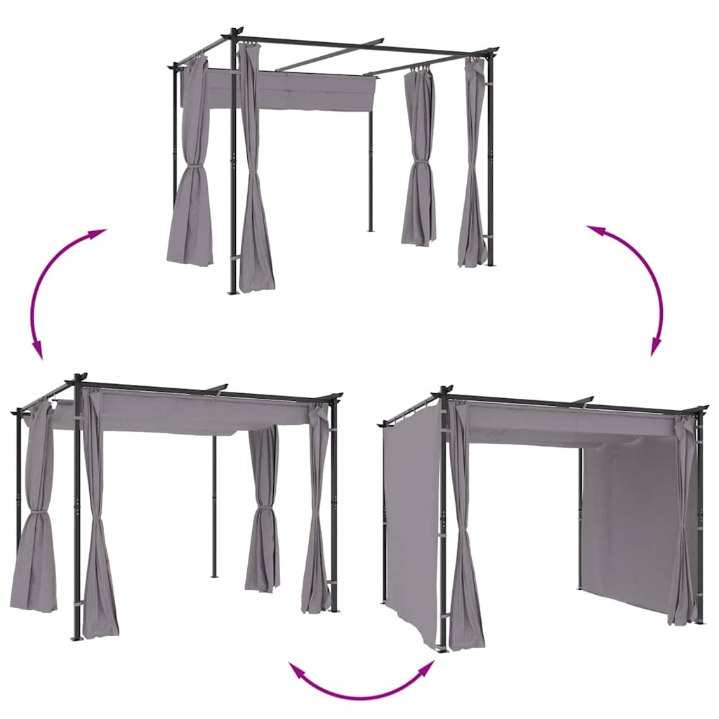 pavillon med gardiner 3x3 m stål antracitgrå