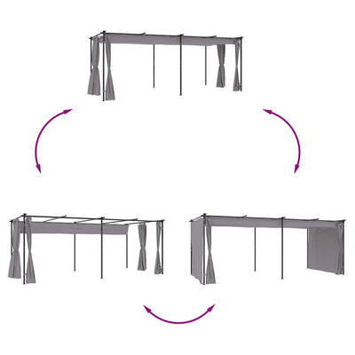 pavillon med gardiner 3x6 m stål antracitgrå