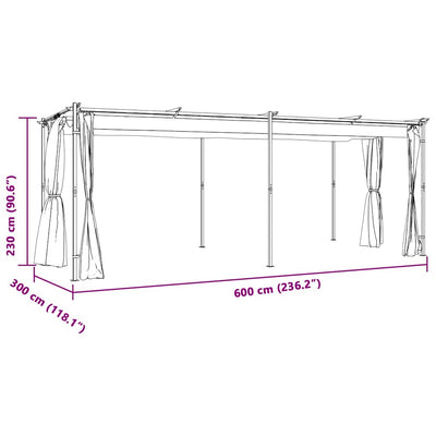 pavillon med gardiner 3x6 m stål antracitgrå