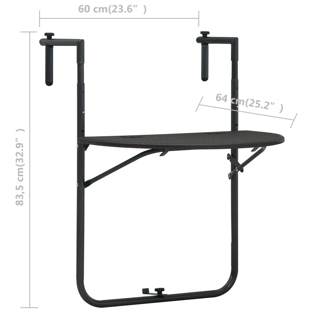 hængende altanbord 60 x 64 x 83,5 cm plastik rattanlook brun