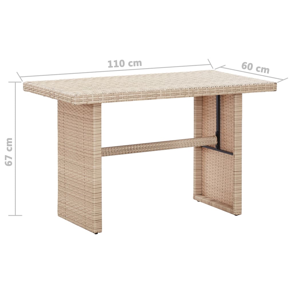 havebord 110x60x67 cm polyrattan beige