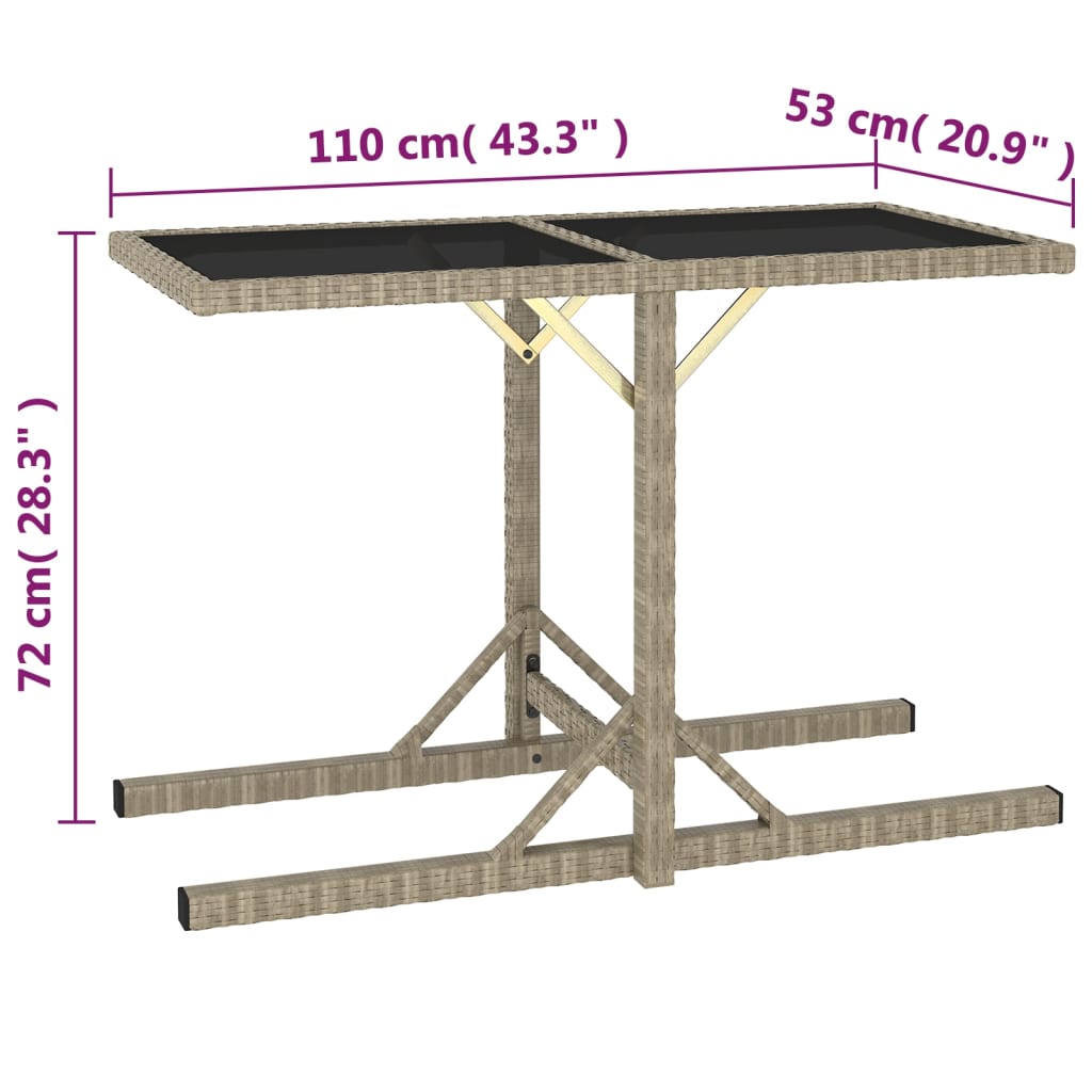 havebord 110x53x72 cm beige glas og polyrattan