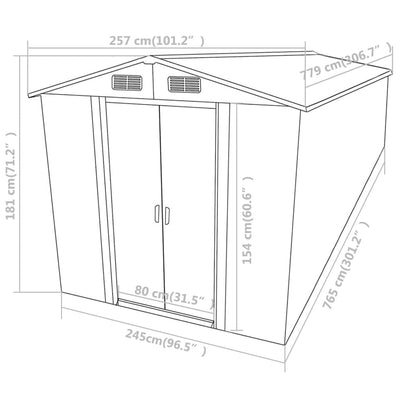 haveskur 257x779x181 cm galvaniseret stål grå