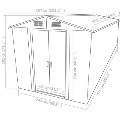 haveskur 257x990x181 cm galvaniseret stål grå