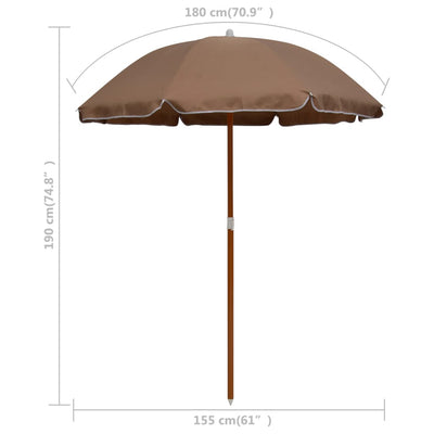 parasol med stålstang 180 cm gråbrun