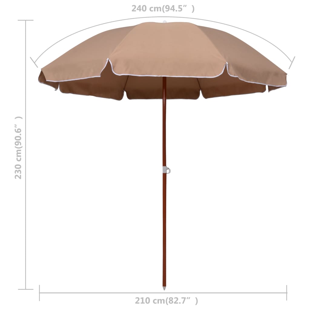 parasol med stålstang 240 cm gråbrun