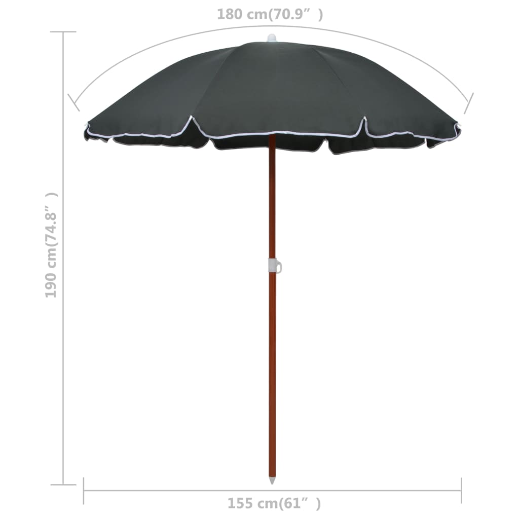 parasol med stålstang 180 cm antracitgrå