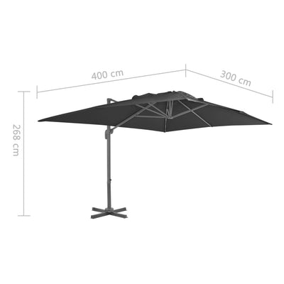 hængeparasol 4x3 m aluminiumstang sort