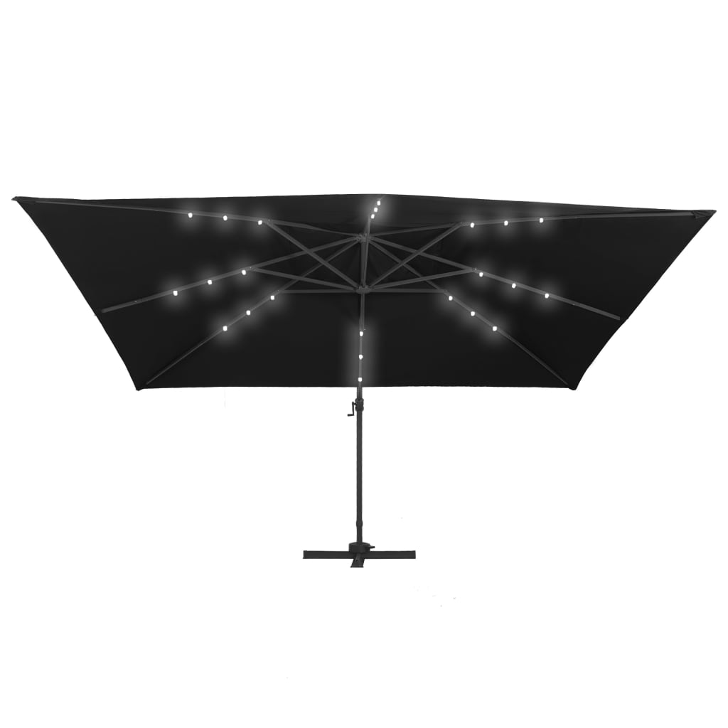 hængeparasol med LED-lys aluminiumsstang 400x300 cm sort