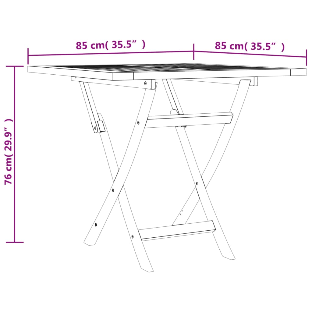 foldbart havebord 85x85x76 cm massivt teaktræ