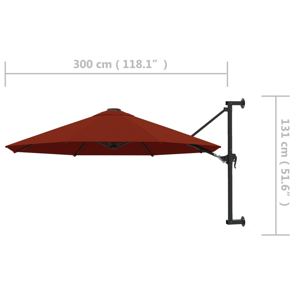 væghængt parasol med metalstang 300 cm terracotta