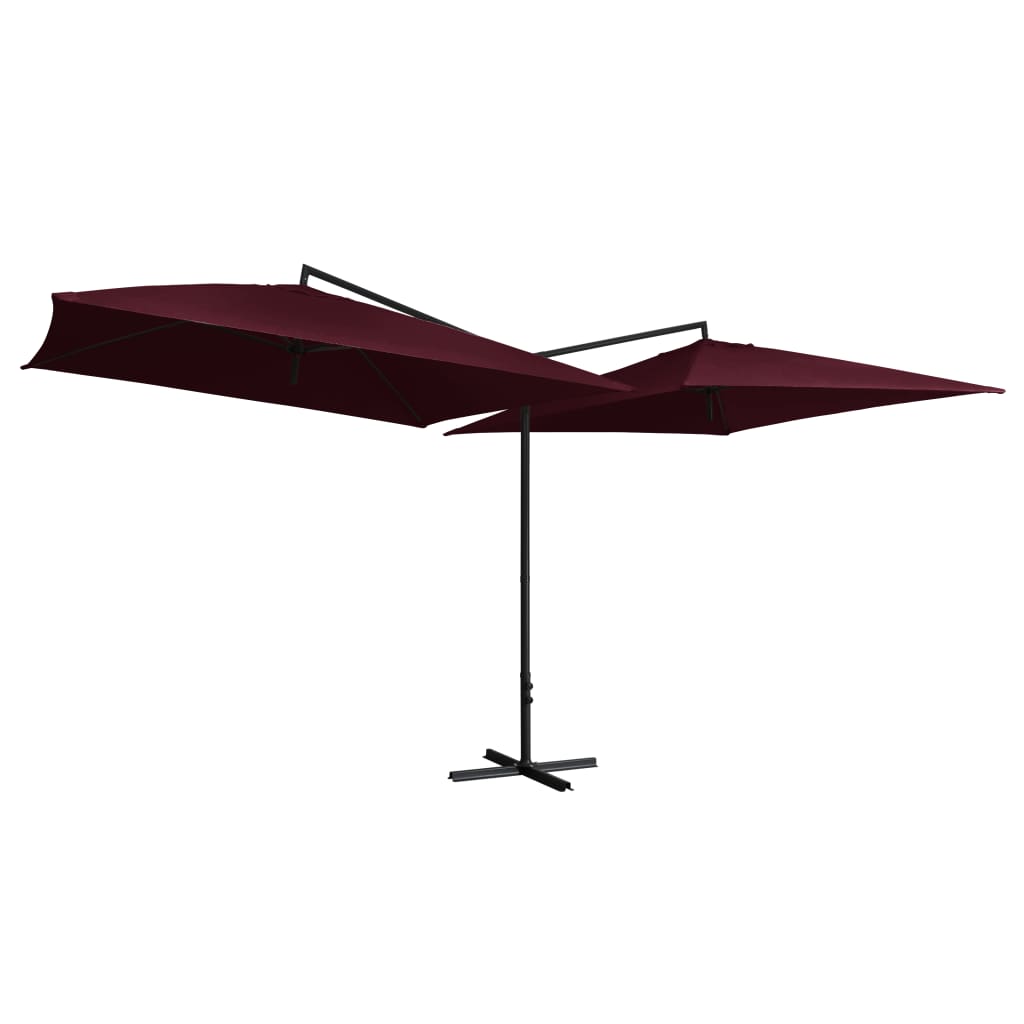 dobbelt parasol med stålstang 250x250 cm bordeauxfarvet