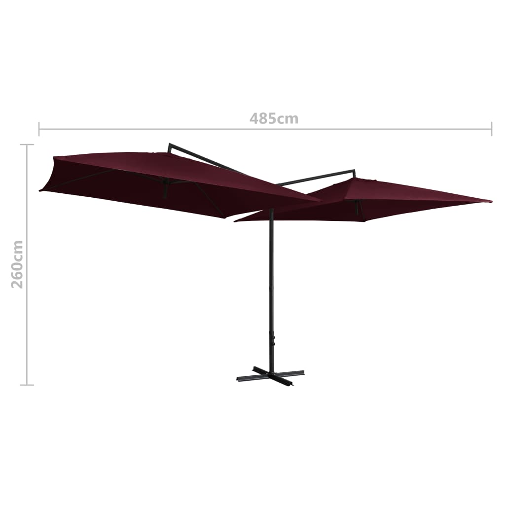 dobbelt parasol med stålstang 250x250 cm bordeauxfarvet