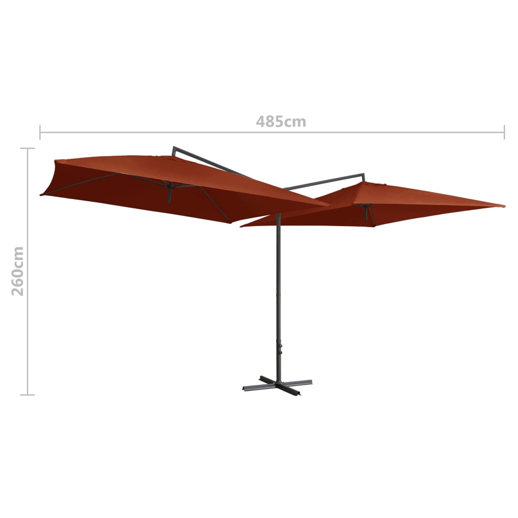 dobbelt parasol med stålstang 250x250 cm teracotta