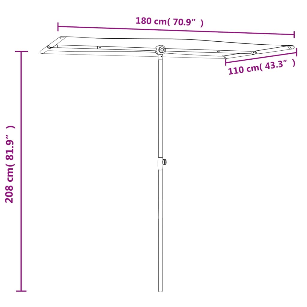 haveparasol med aluminiumstang 180x110 cm grøn