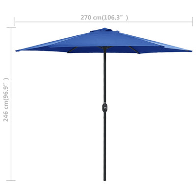 haveparasol med aluminiumstang 270x246 cm azurblå