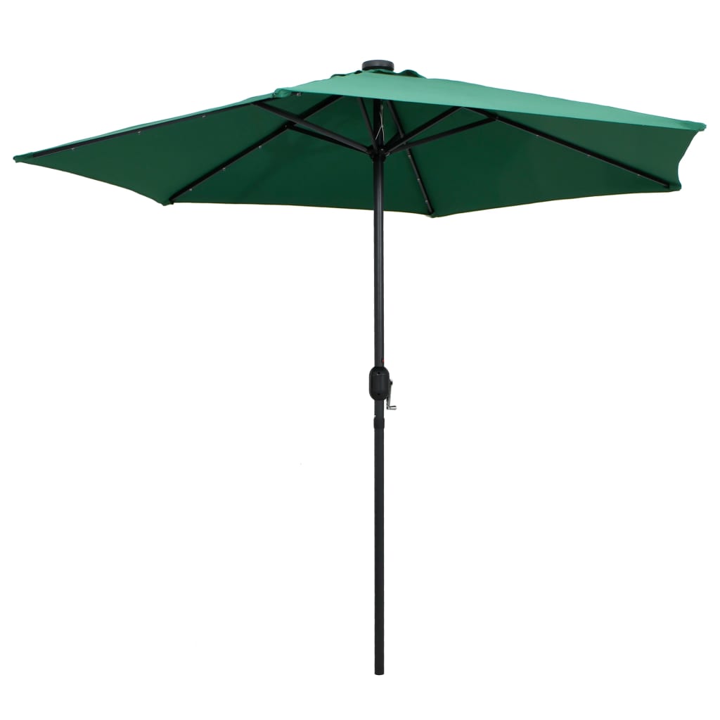 parasol med LED-lys og aluminiumsstang 270 cm grøn