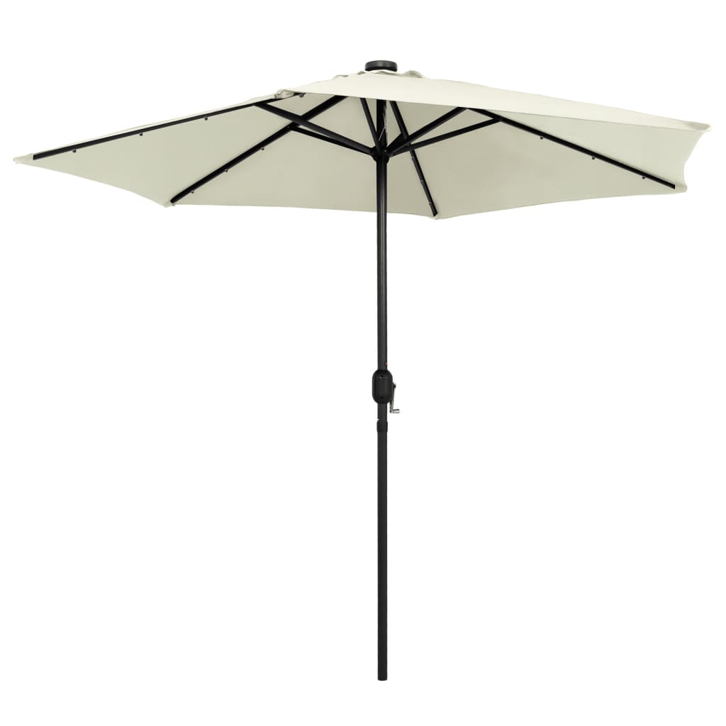 parasol med LED-lys og aluminiumsstang 270 cm sandhvid