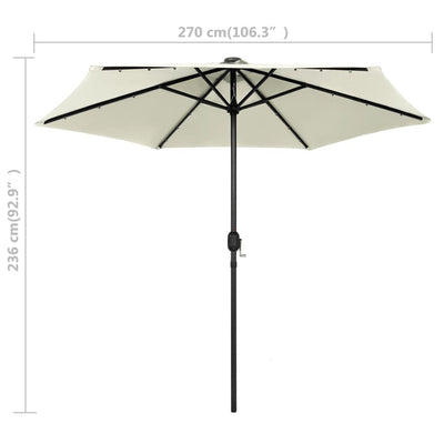 parasol med LED-lys og aluminiumsstang 270 cm sandhvid