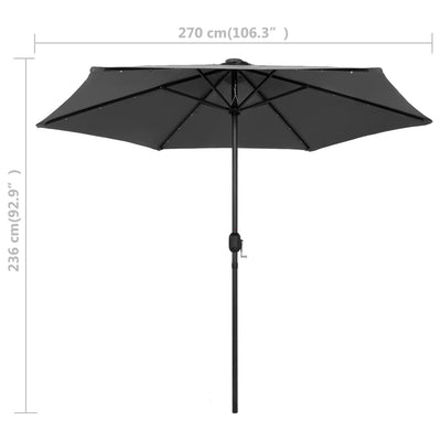 parasol med LED-lys og aluminiumsstang 270 cm antracitgrå