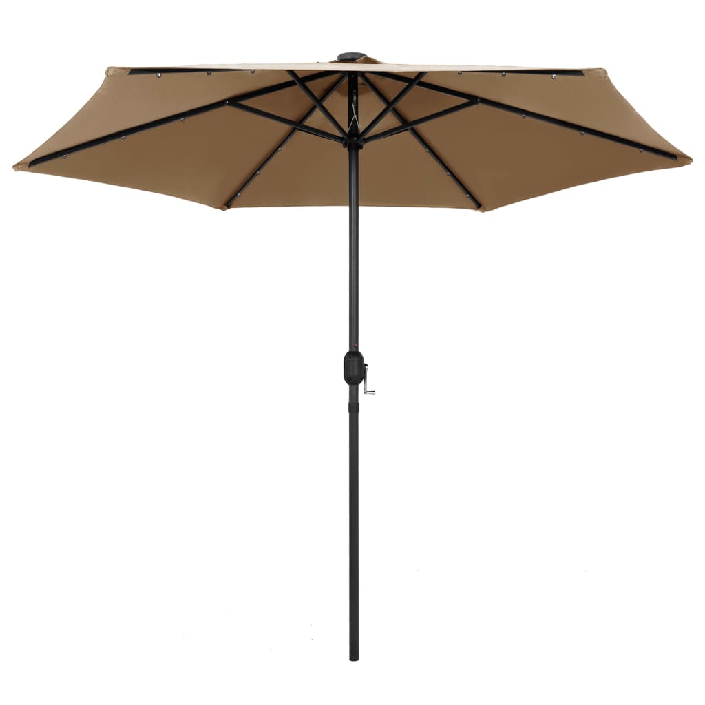 parasol med LED-lys og aluminiumsstang 270 cm gråbrun