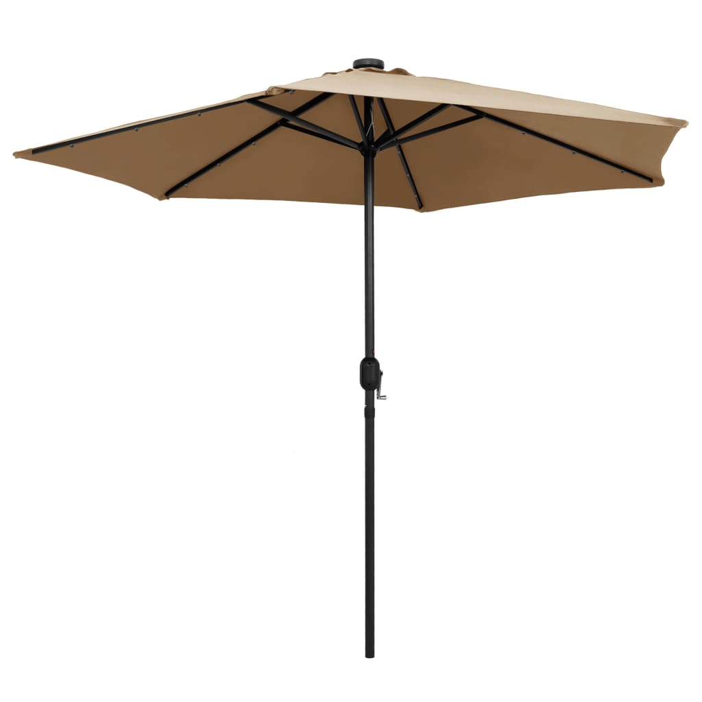 parasol med LED-lys og aluminiumsstang 270 cm gråbrun