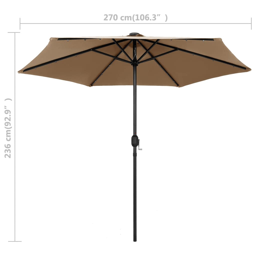 parasol med LED-lys og aluminiumsstang 270 cm gråbrun