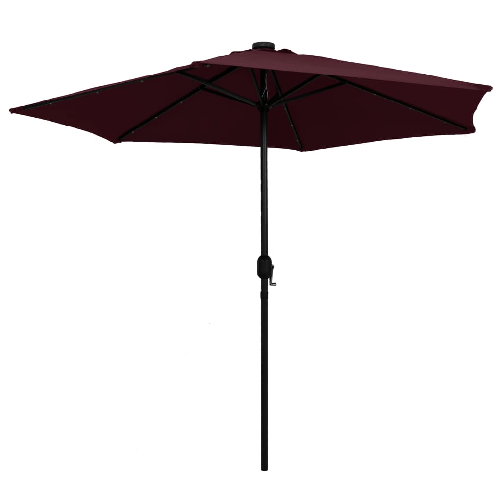 parasol med LED-lys og aluminiumsstang 270 cm bordeauxfarvet