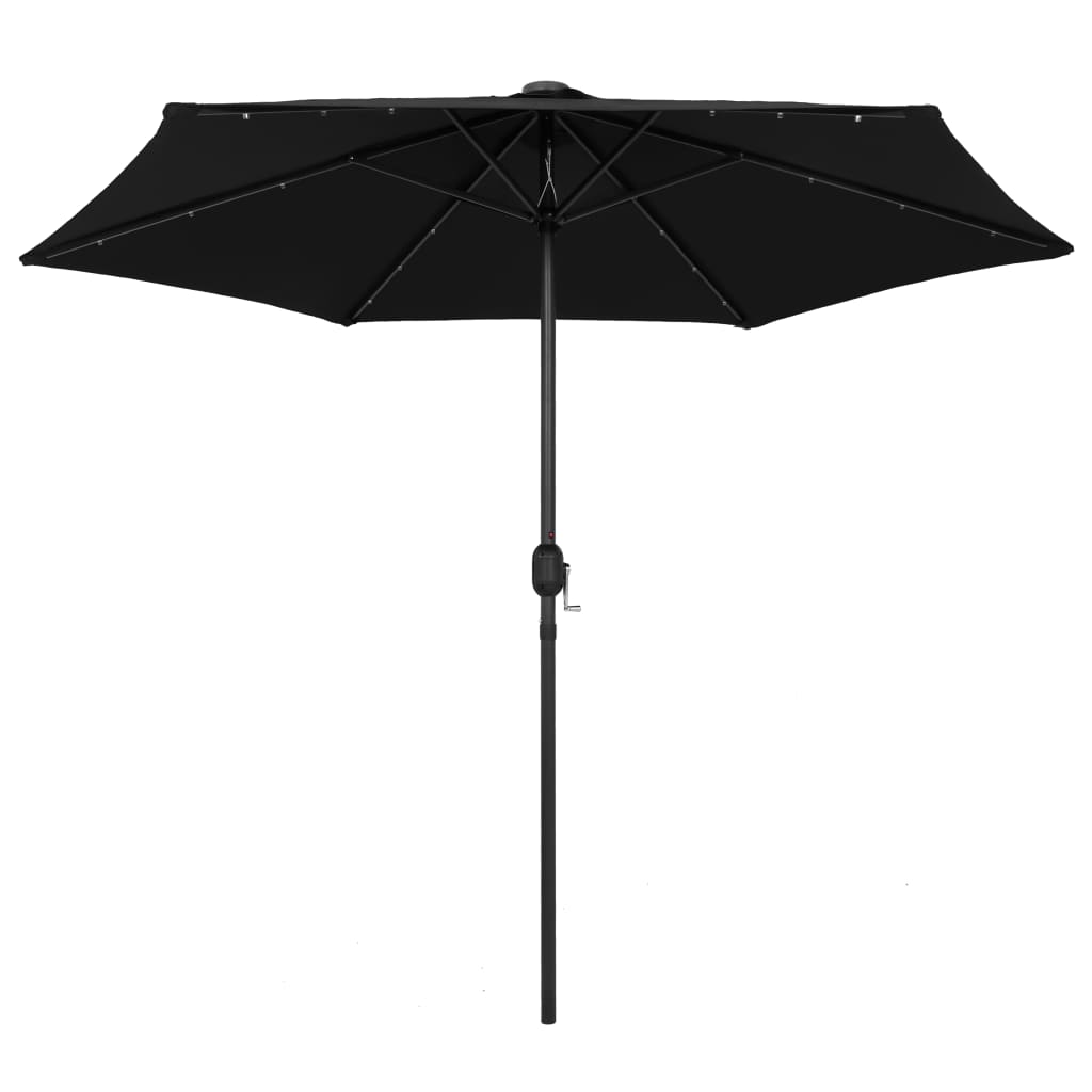 parasol med LED-lys og aluminiumsstang 270 cm sort