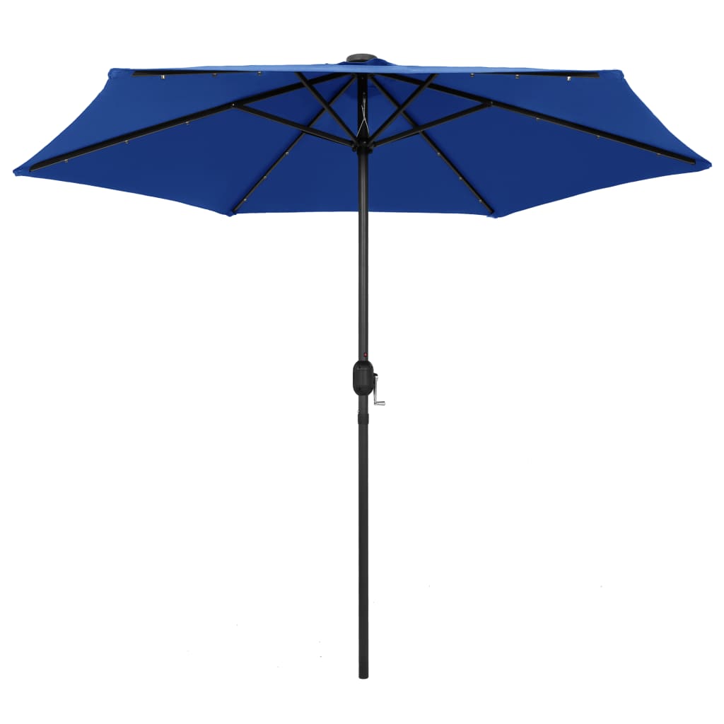 parasol med LED-lys og aluminiumsstang 270 cm azurblå