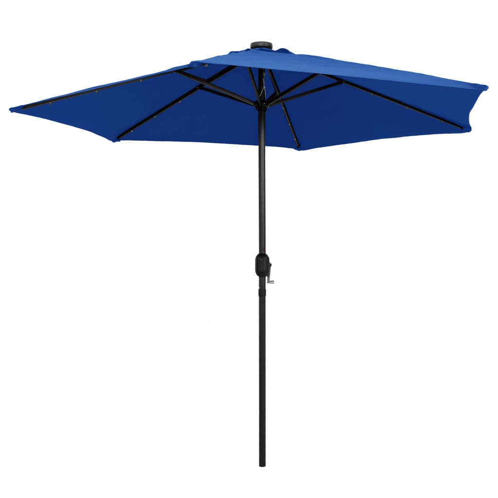 parasol med LED-lys og aluminiumsstang 270 cm azurblå