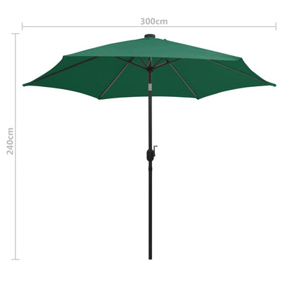 parasol med LED-lys og aluminiumsstang 300 cm grøn