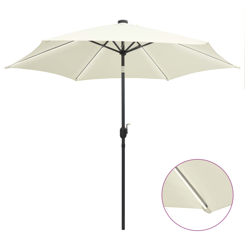 parasol med LED-lys og aluminiumsstang 300 cm sandhvid