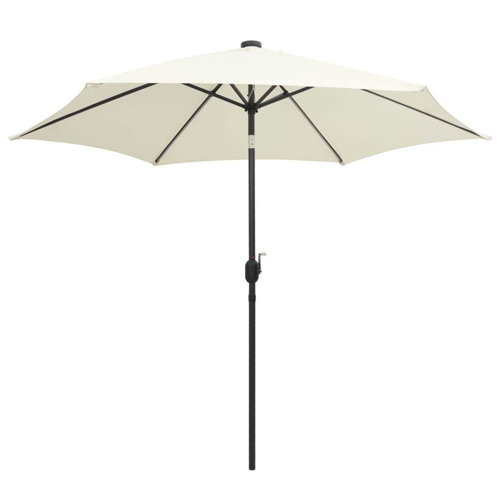 parasol med LED-lys og aluminiumsstang 300 cm sandhvid