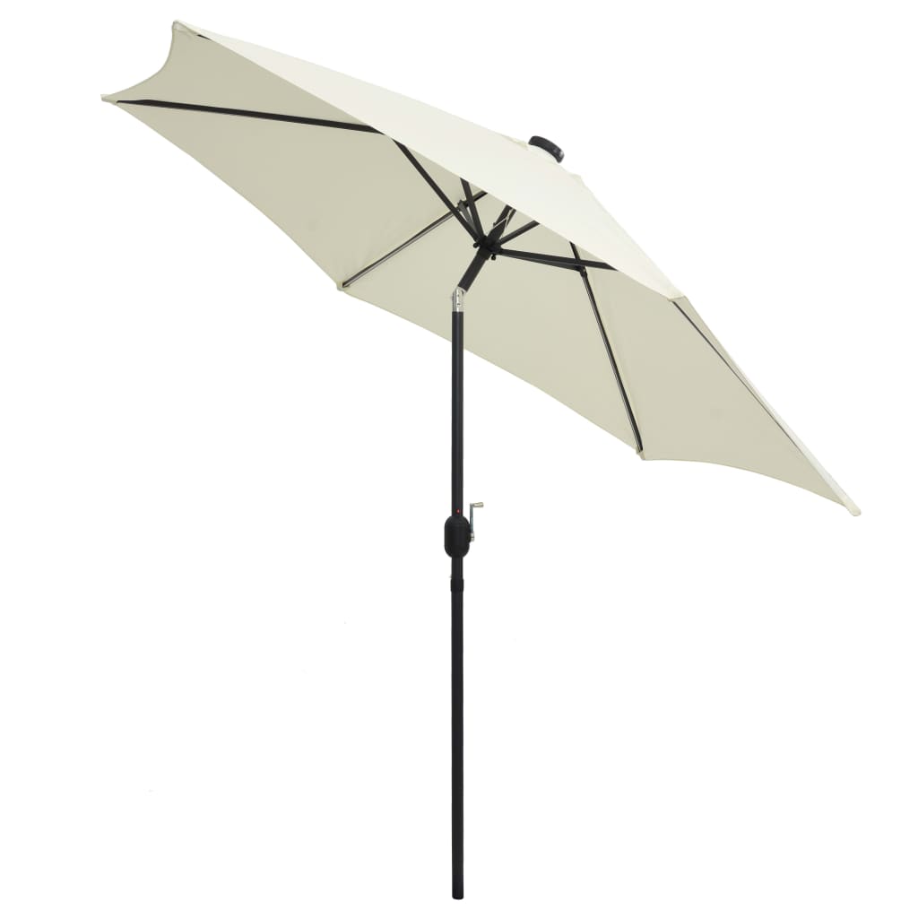 parasol med LED-lys og aluminiumsstang 300 cm sandhvid