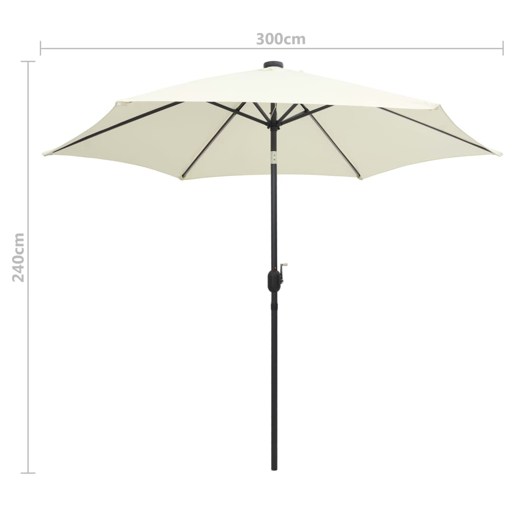 parasol med LED-lys og aluminiumsstang 300 cm sandhvid