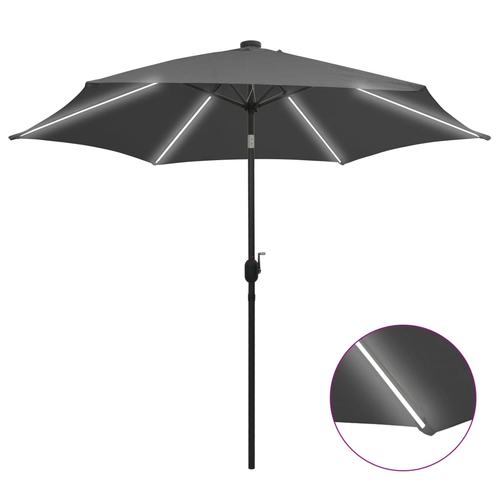 parasol med LED-lys og aluminiumsstang 300 cm antracitgrå