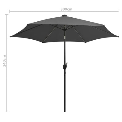 parasol med LED-lys og aluminiumsstang 300 cm antracitgrå