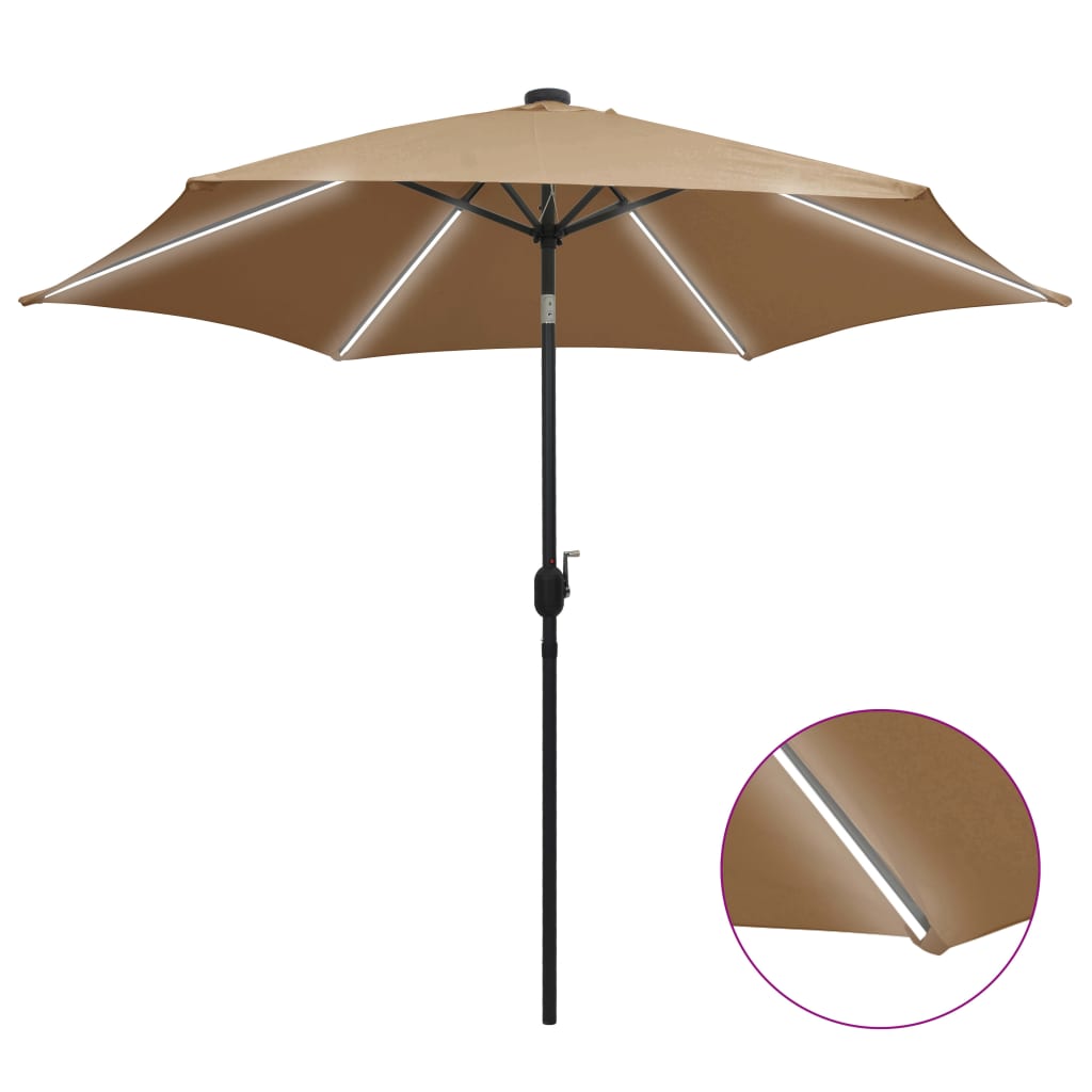 parasol med LED-lys og aluminiumsstang 300 cm gråbrun