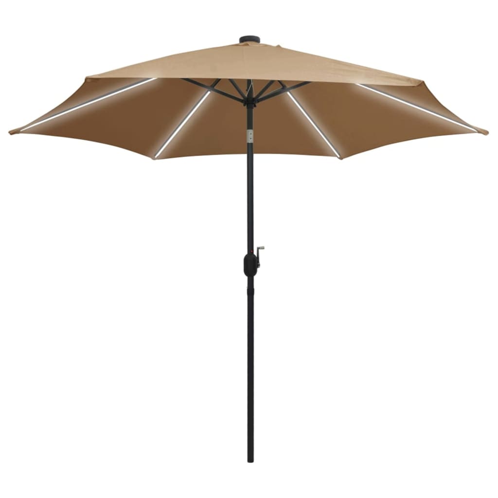 parasol med LED-lys og aluminiumsstang 300 cm gråbrun