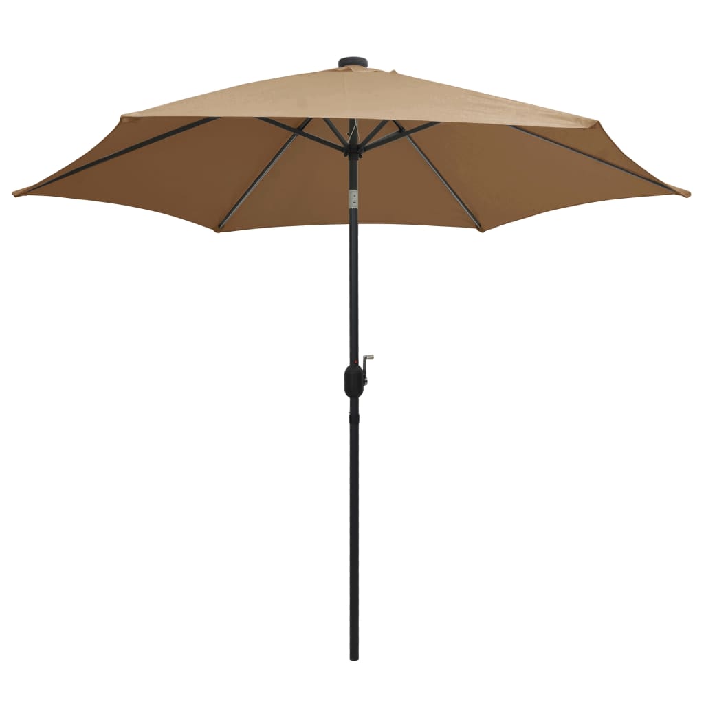 parasol med LED-lys og aluminiumsstang 300 cm gråbrun