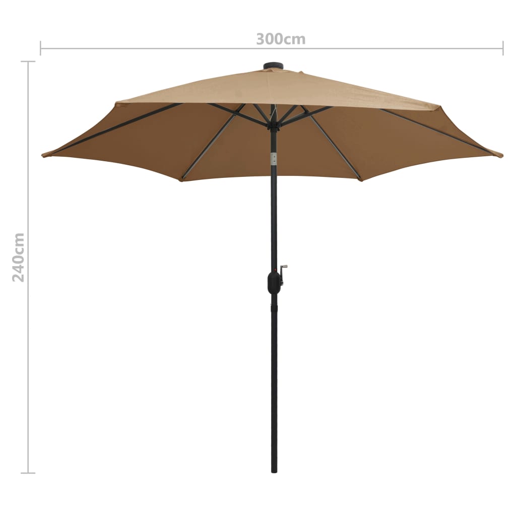 parasol med LED-lys og aluminiumsstang 300 cm gråbrun