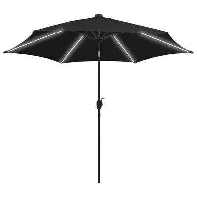 parasol med LED-lys og aluminiumsstang 300 cm sort