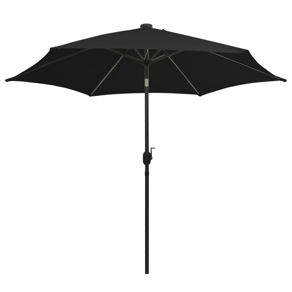 parasol med LED-lys og aluminiumsstang 300 cm sort