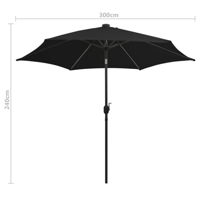 parasol med LED-lys og aluminiumsstang 300 cm sort