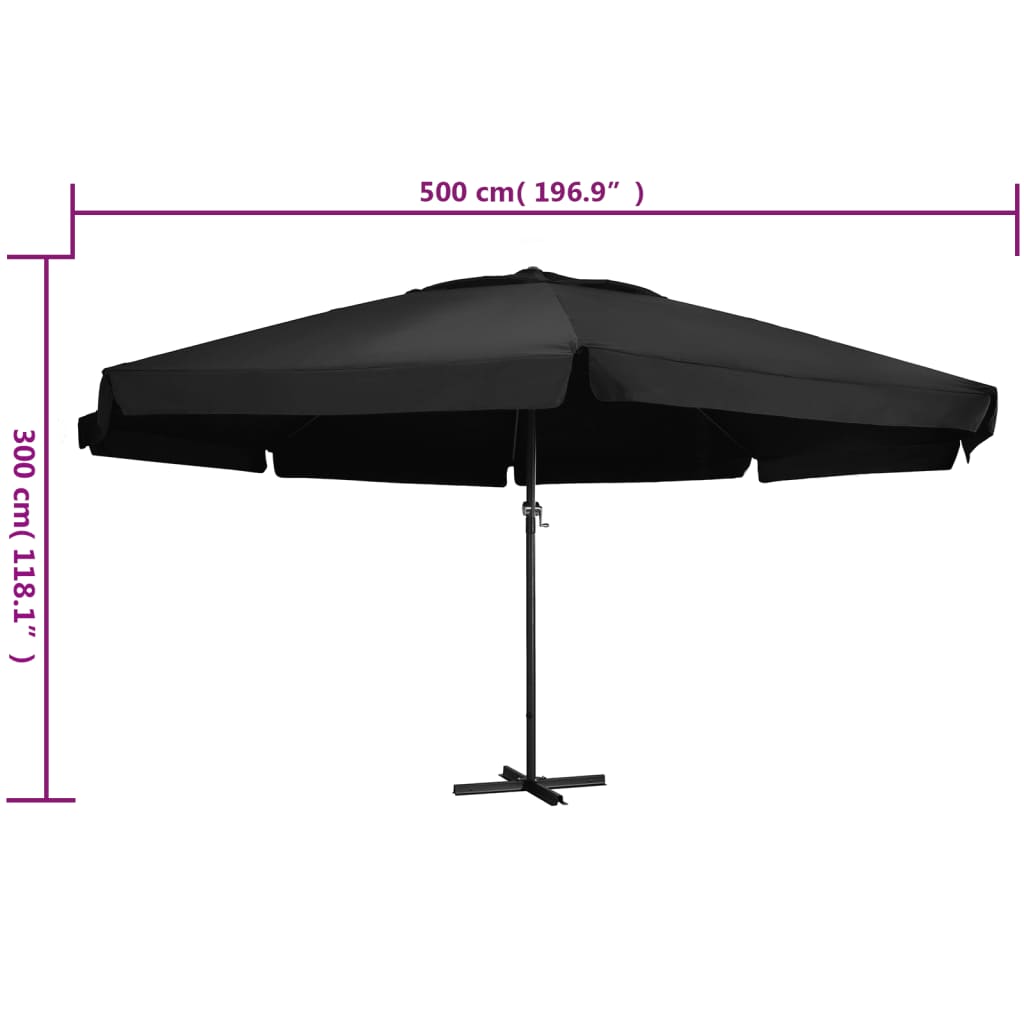 haveparasol med aluminiumstang 500 cm sort