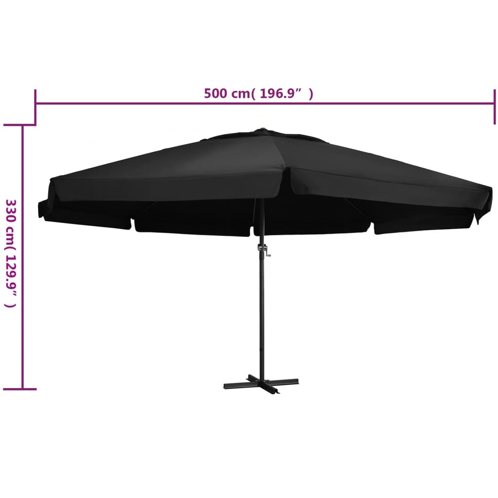 udendørs parasol med aluminiumsstang 600 cm sort