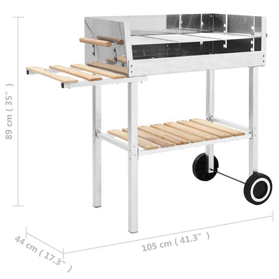 kulgrill med hjul og 2 hylder XXL rustfrit stål