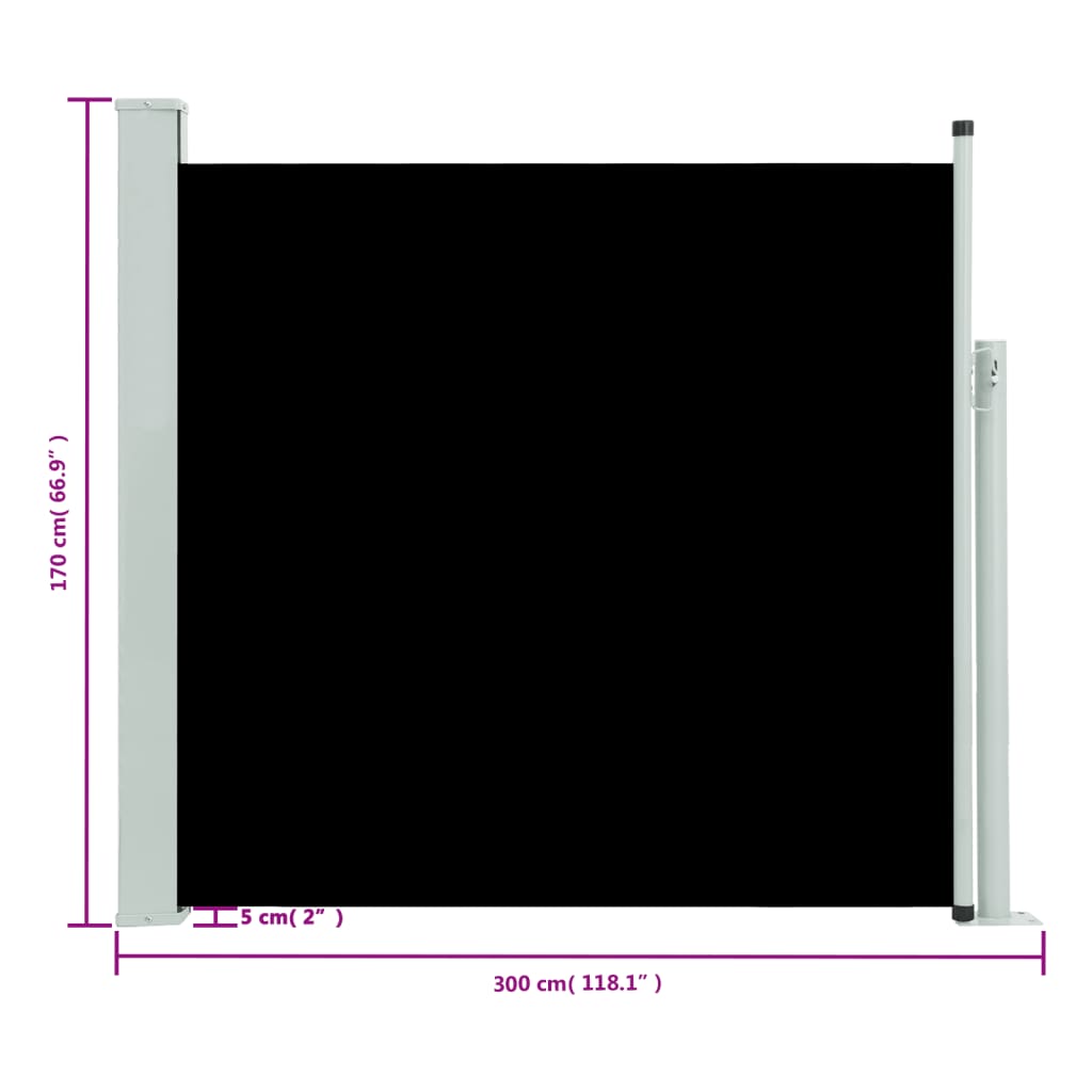 sammenrullelig sidemarkise til terrassen 170 x 300 cm sort