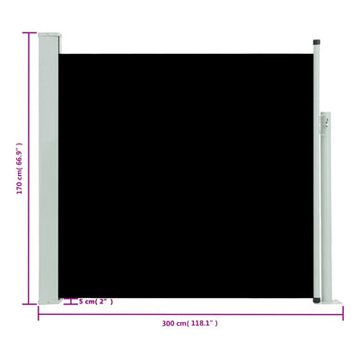 sammenrullelig sidemarkise til terrassen 170 x 300 cm sort